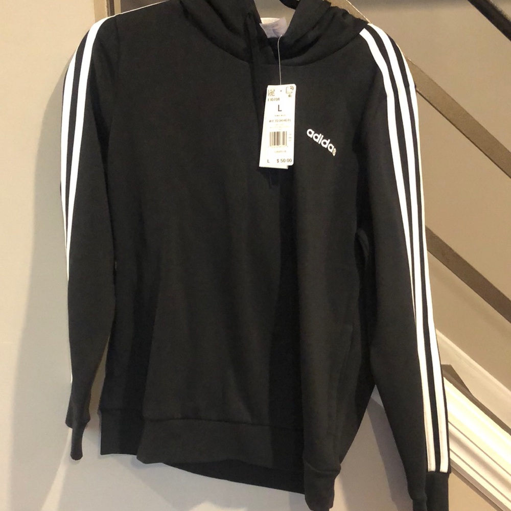 Adidas Black Hoodie with White Stripes